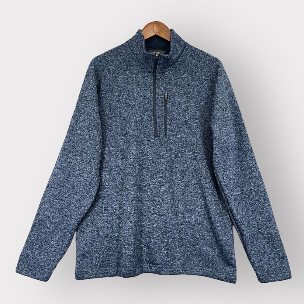 Eddie Bauer 1/4 Zip Sweater Men XL Blue Zip Pocket‎ Raglan Long Sleeve High Neck